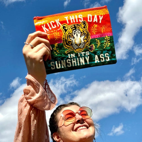 Kick This Day In Its Sunshiny Ass Tiger Recycled Material Zipper Pouch | BlueQ at GetBullish