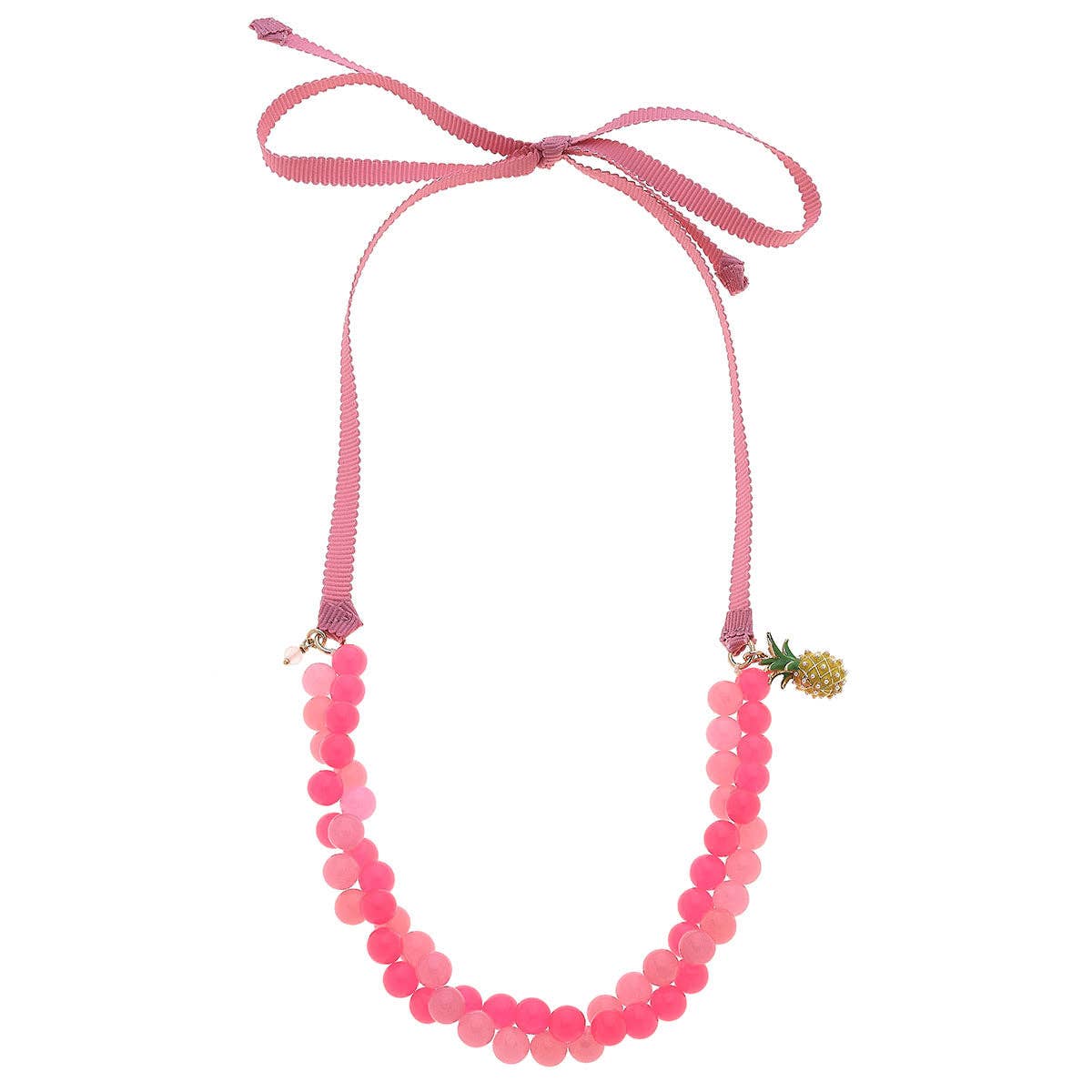 Kids Melody Pineapple Charm Beaded Ribbon Children's Necklace in Pink & Fuchsia | Kids Fashion Beads Jewelry