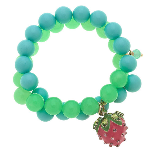 Kids Melody Strawberry Beaded Children's Bracelet in Green & Aqua | Kids Fashion Beads Jewelry