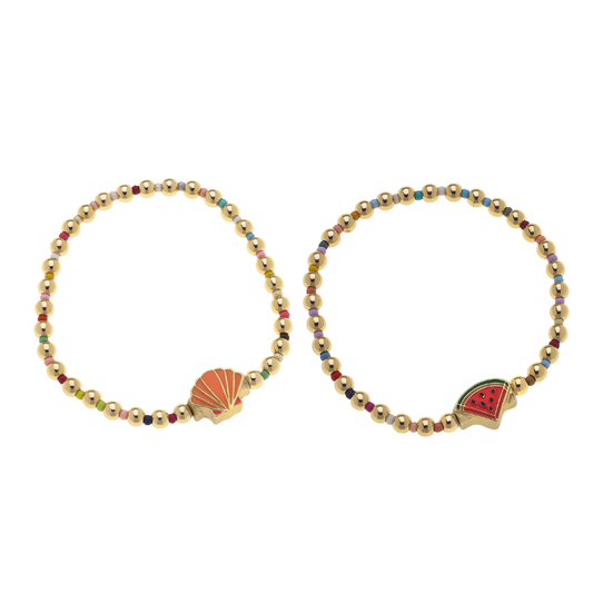 Kids Roxy Rainbow Beaded Children’s Bracelet with Cute Charm | Watermelon or Seashell