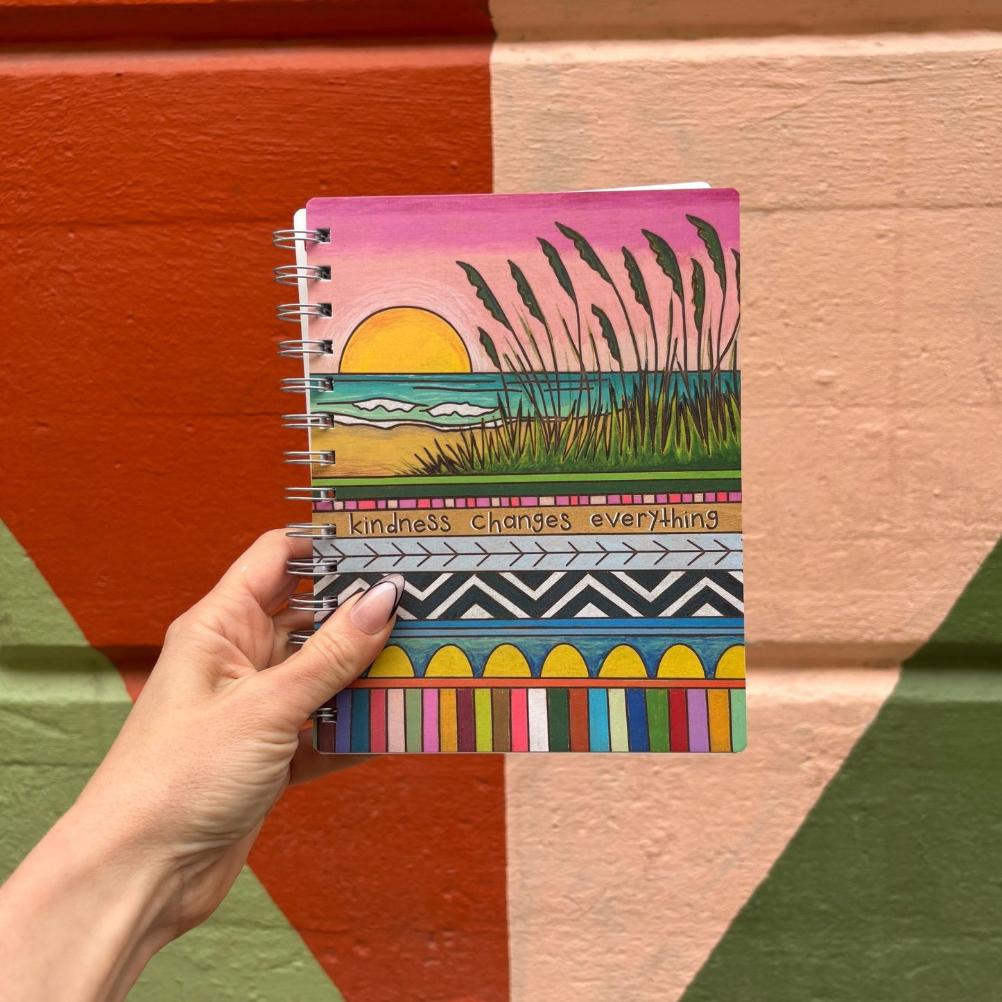 Kindness Changes Everything Double-sided Spiral Notebook | Colorful Wood Burned Designs Journal | 160 Lined Pages