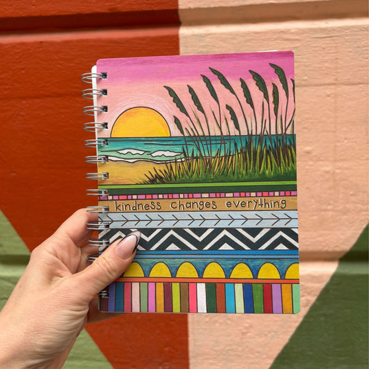 Kindness Changes Everything Double-sided Spiral Notebook | Colorful Wood Burned Designs Journal | 160 Lined Pages