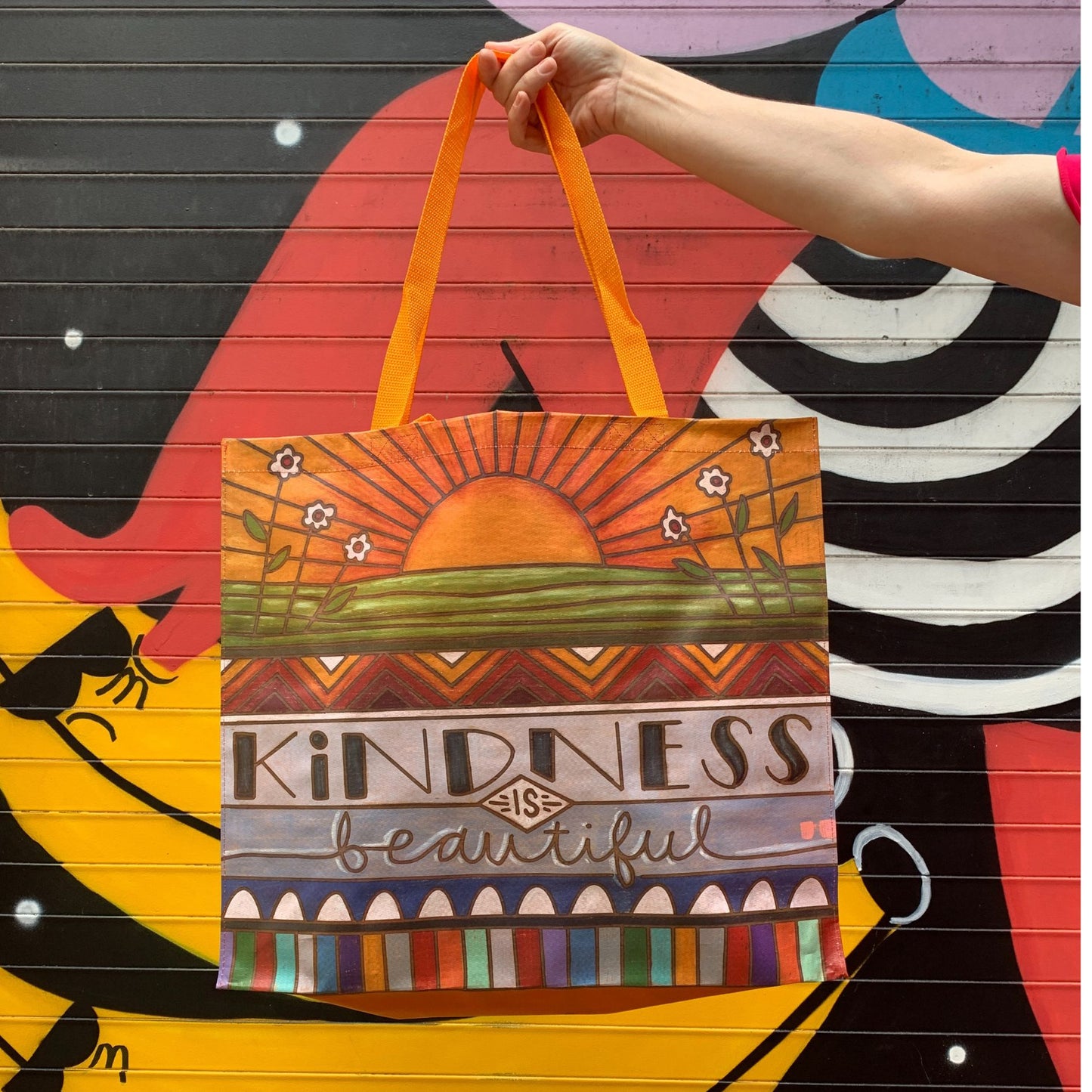 Kindness Is Beautiful Shopping Tote Bag | Extra Large Market Eco Bag | 19.50" x 17.50" x 7"