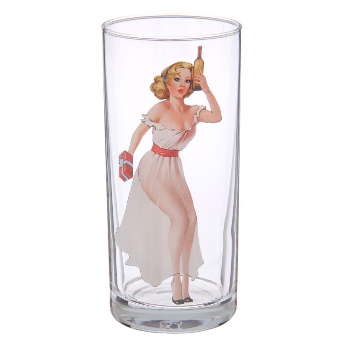 Kischy Pin-up Girls Cocktail Glasses Set of 6 | Retro Ladies Glass Drinkware | 9.5 oz