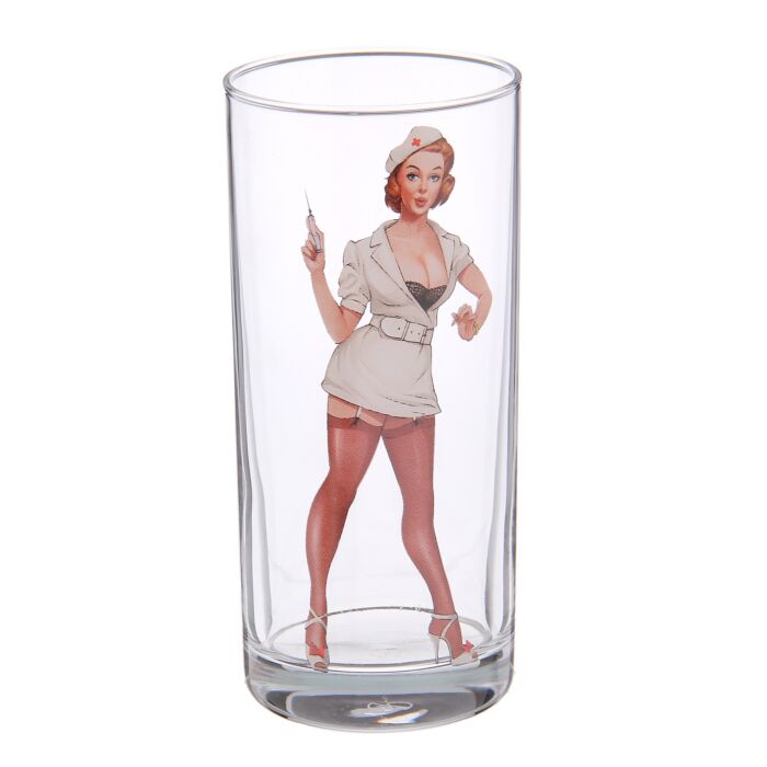 Kischy Pin-up Girls Cocktail Glasses Set of 6 | Retro Ladies Glass Drinkware | 9.5 oz