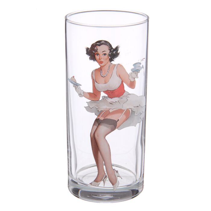 Kischy Pin-up Girls Drinking Glasses Set of 6 | Retro Ladies Glass Drinkware | 9.5 oz