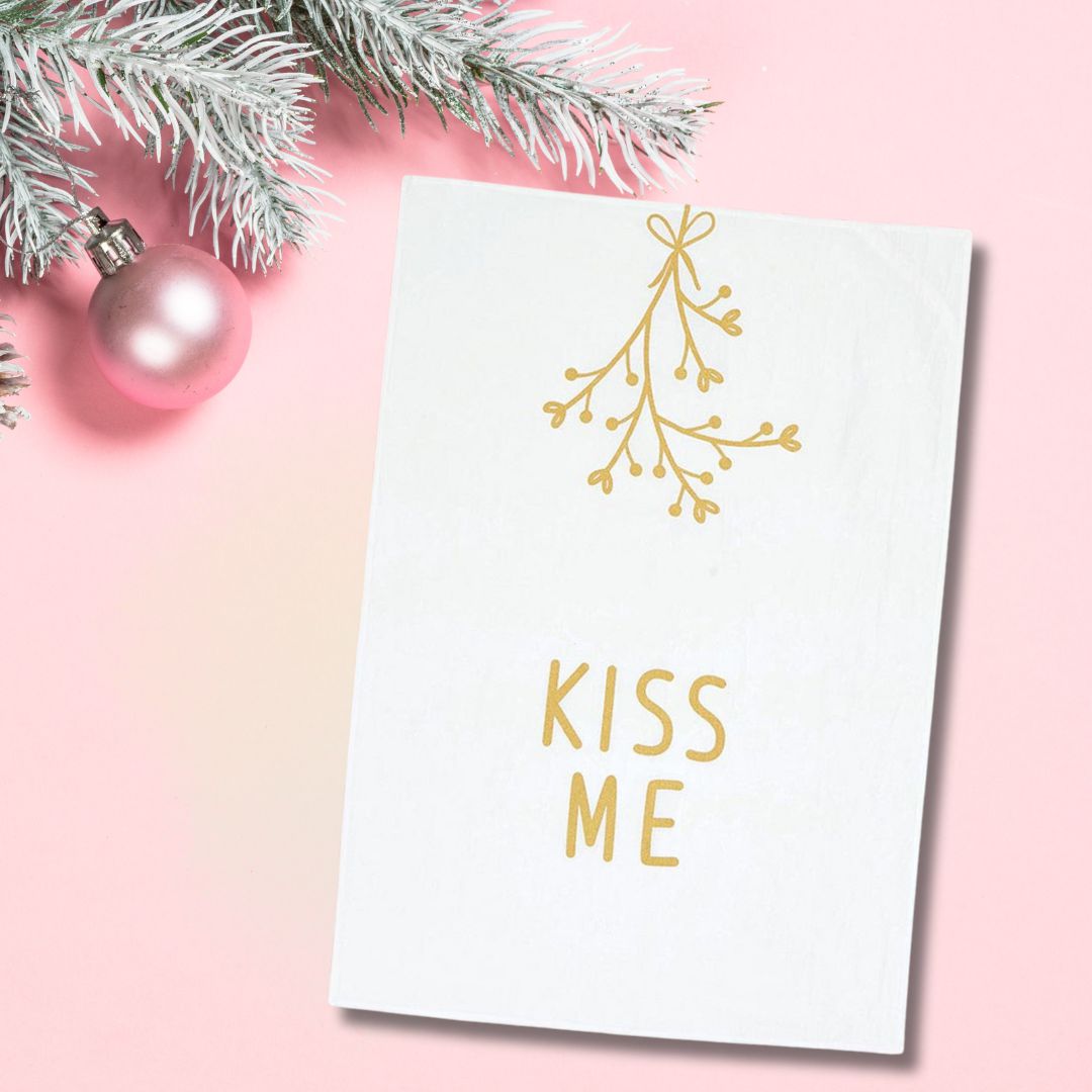 Kiss Me Mistletoe Holiday Kitchen Tea Towel | 20" x 29" Flour Sack Towel in Gift Box