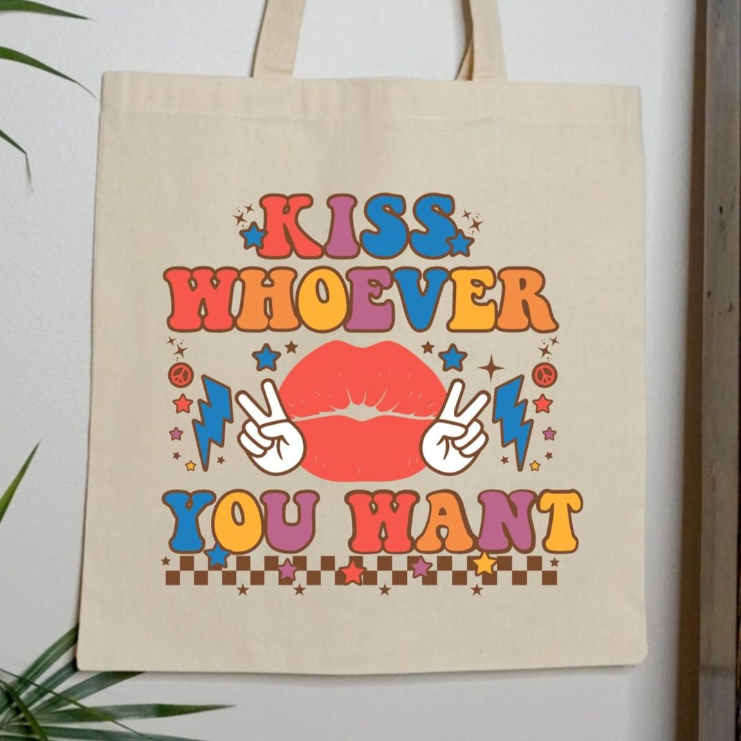 Kiss Whoever You Want LGBTQ Pride Canvas Tote Bag