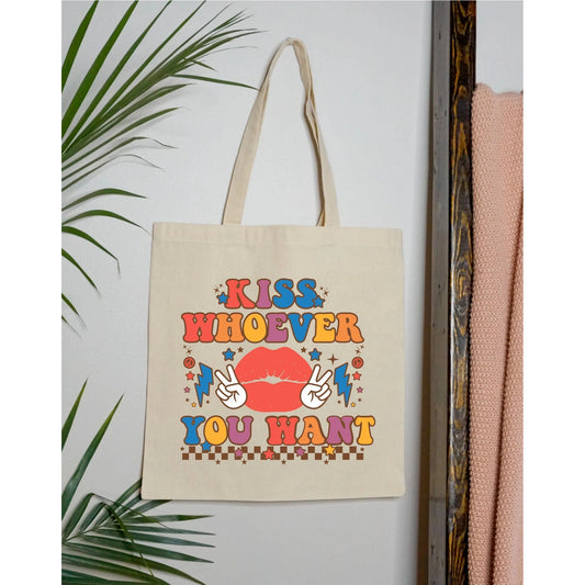 Kiss Whoever You Want LGBTQ Pride Canvas Tote Bag