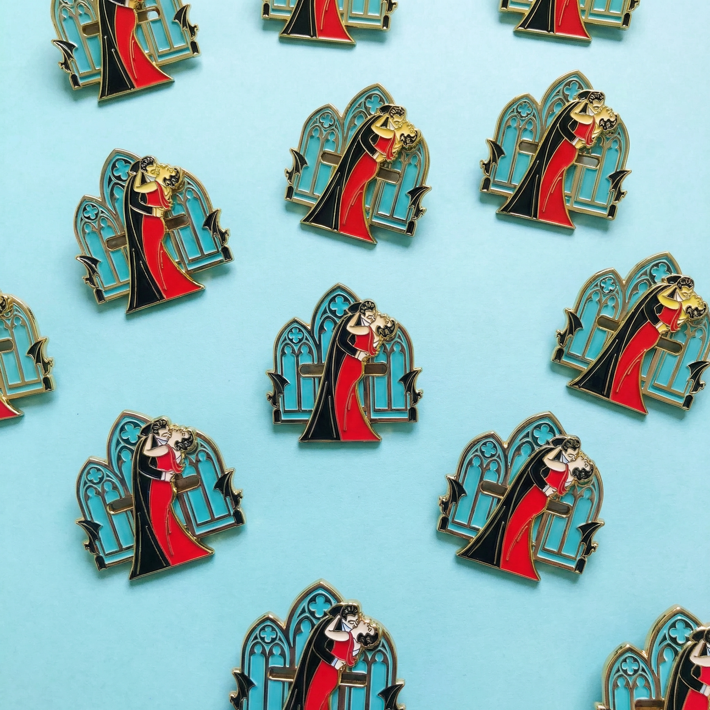 Kiss of Dracula Sliding Enamel Pin | Gothic Vampire Interactive Pin