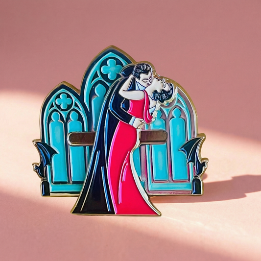Kiss of Dracula Sliding Enamel Pin | Gothic Vampire Interactive Pin