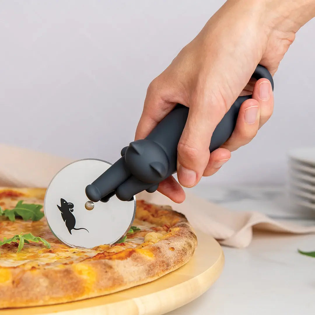 Cute New In Box Kitty-Cut Pizza Cutter Wheel By OTOTO - Kitty Cat Chasing Mouse