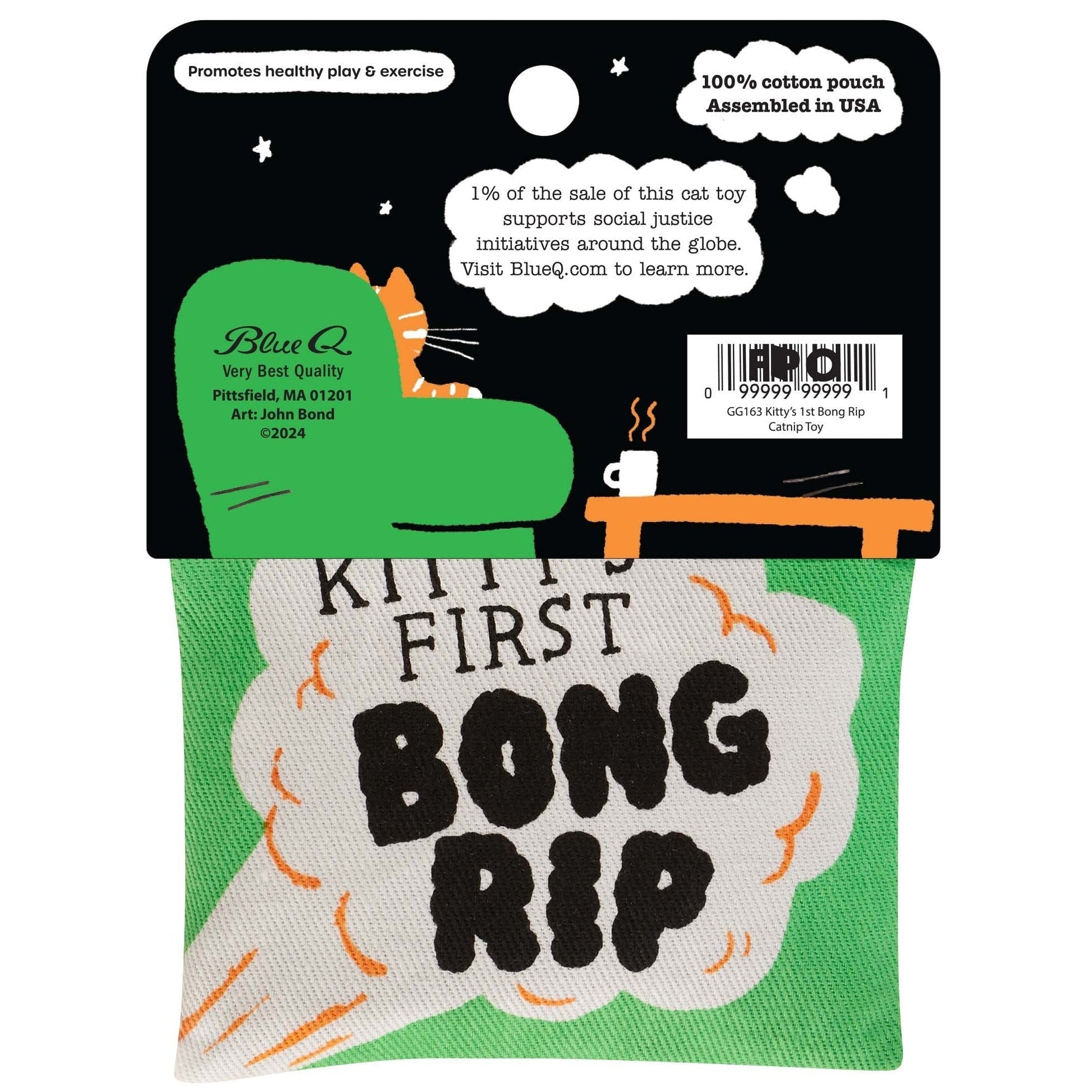 Kitty's First Bong Rip Catnip Cat Toy | Premium Organic Catnip in Illustrated Cotton Pouch | BlueQ at GetBullish