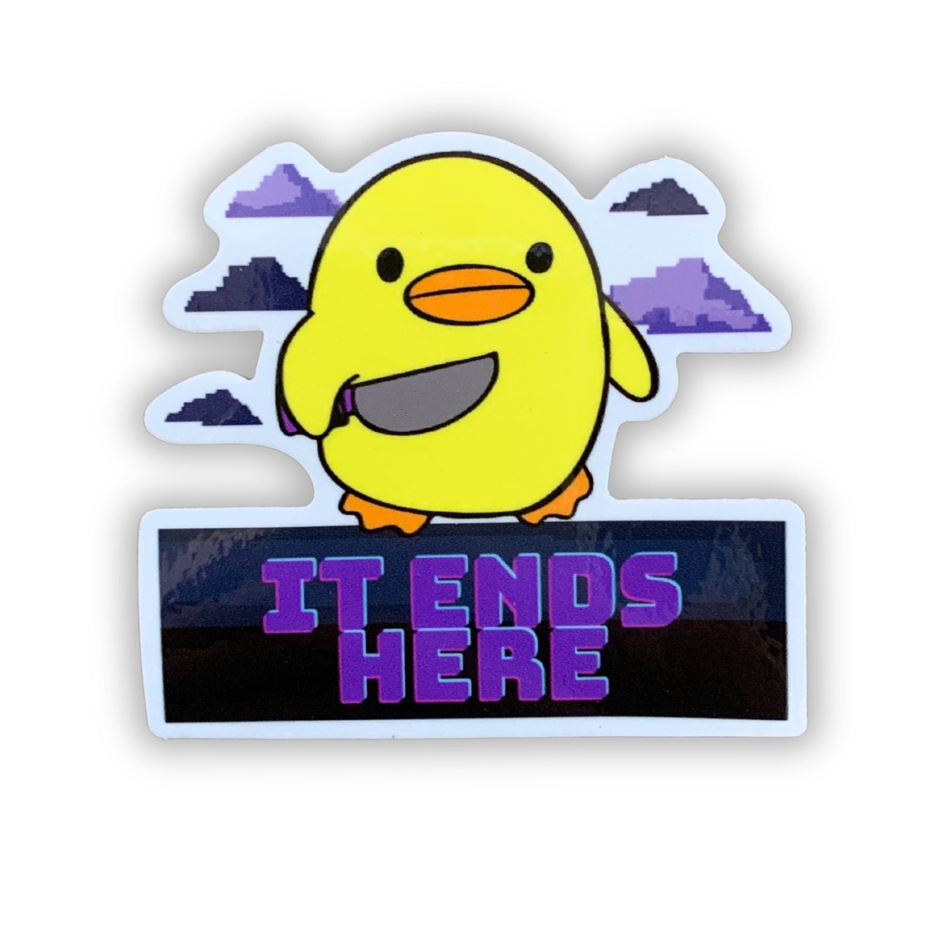 Knife Duck It Ends Here Sticker | Yellow Duck 90s Video Game Inspired | Vinyl Die Cut Decal