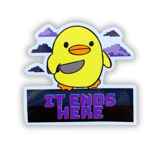 Knife Duck It Ends Here Sticker | Yellow Duck 90s Video Game Inspired | Vinyl Die Cut Decal