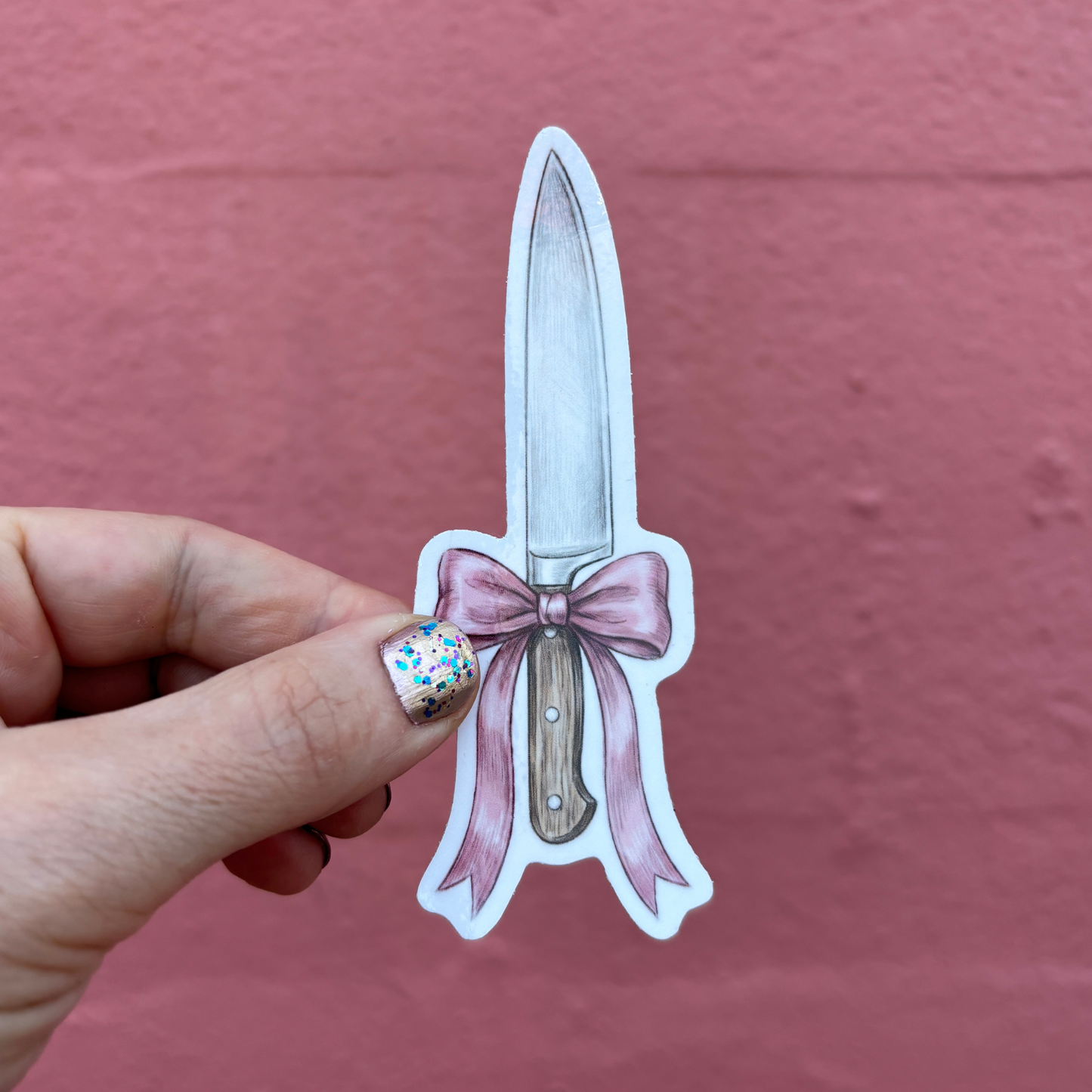 Knife with Pink Bow Die Cut Sticker | Knifecore Coquette | 4.1" x 1.5"