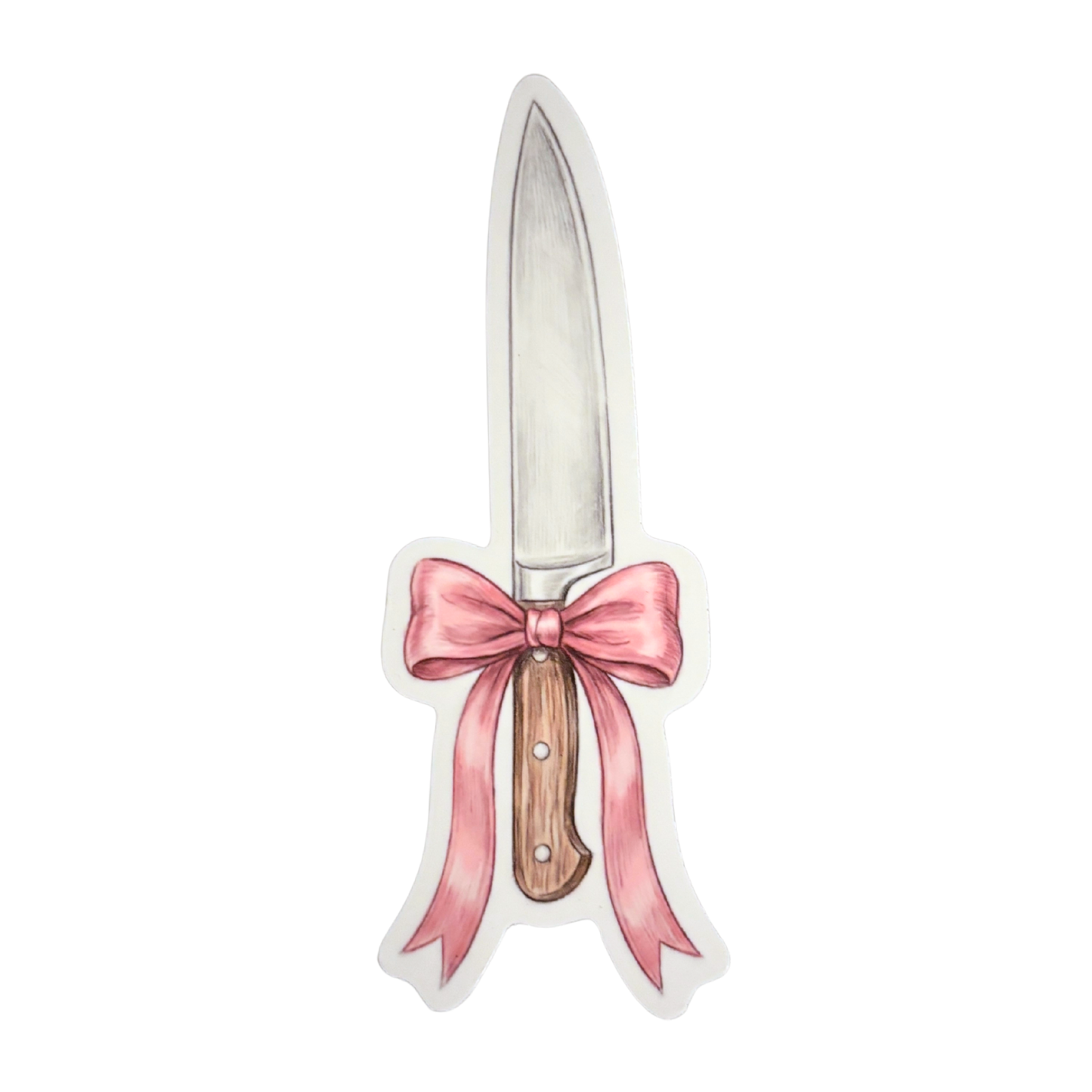 Knife with Pink Bow Die Cut Sticker | Knifecore Coquette | 4.1" x 1.5"