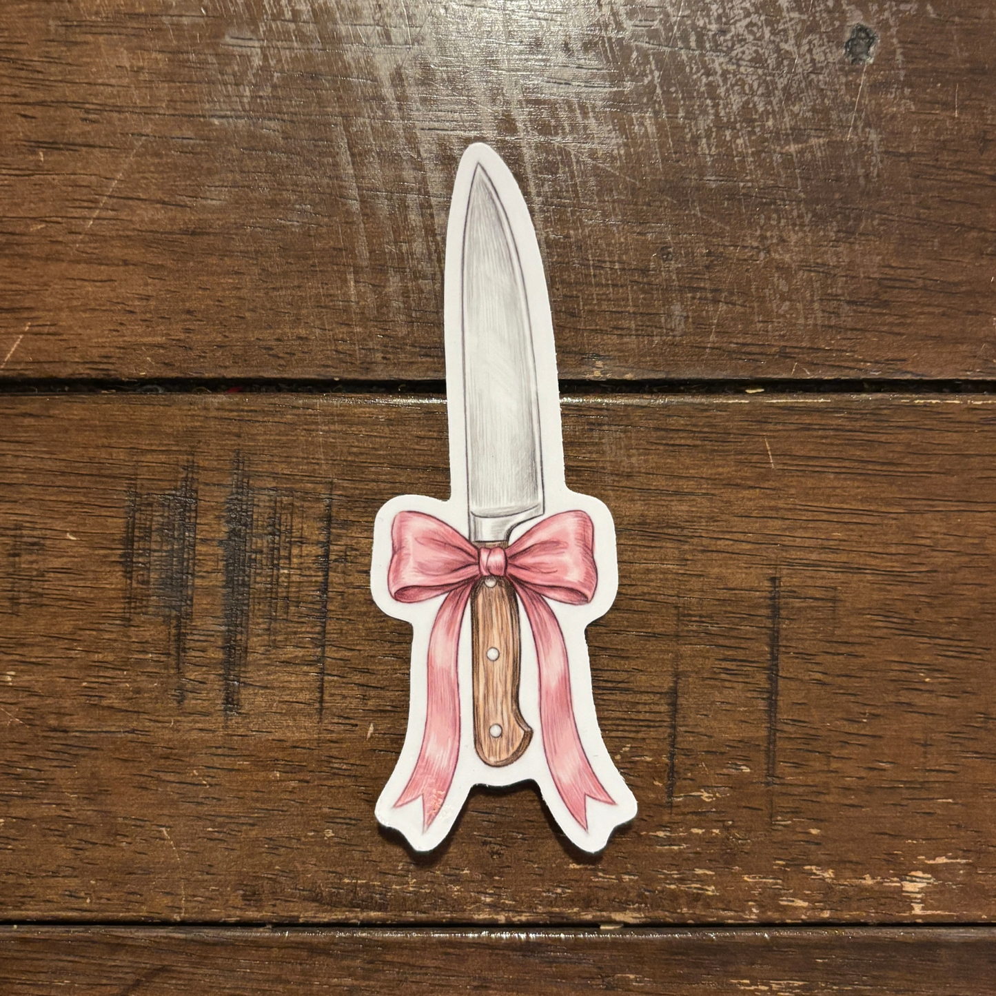 Knife with Pink Bow Die Cut Sticker | Knifecore Coquette | 4.1" x 1.5"