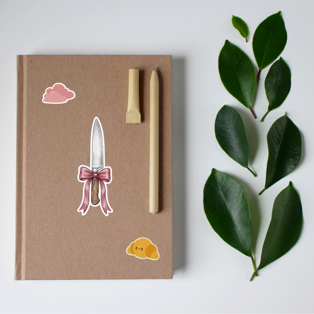 Knife with Pink Bow Die Cut Sticker | Knifecore Coquette | 4.1" x 1.5"