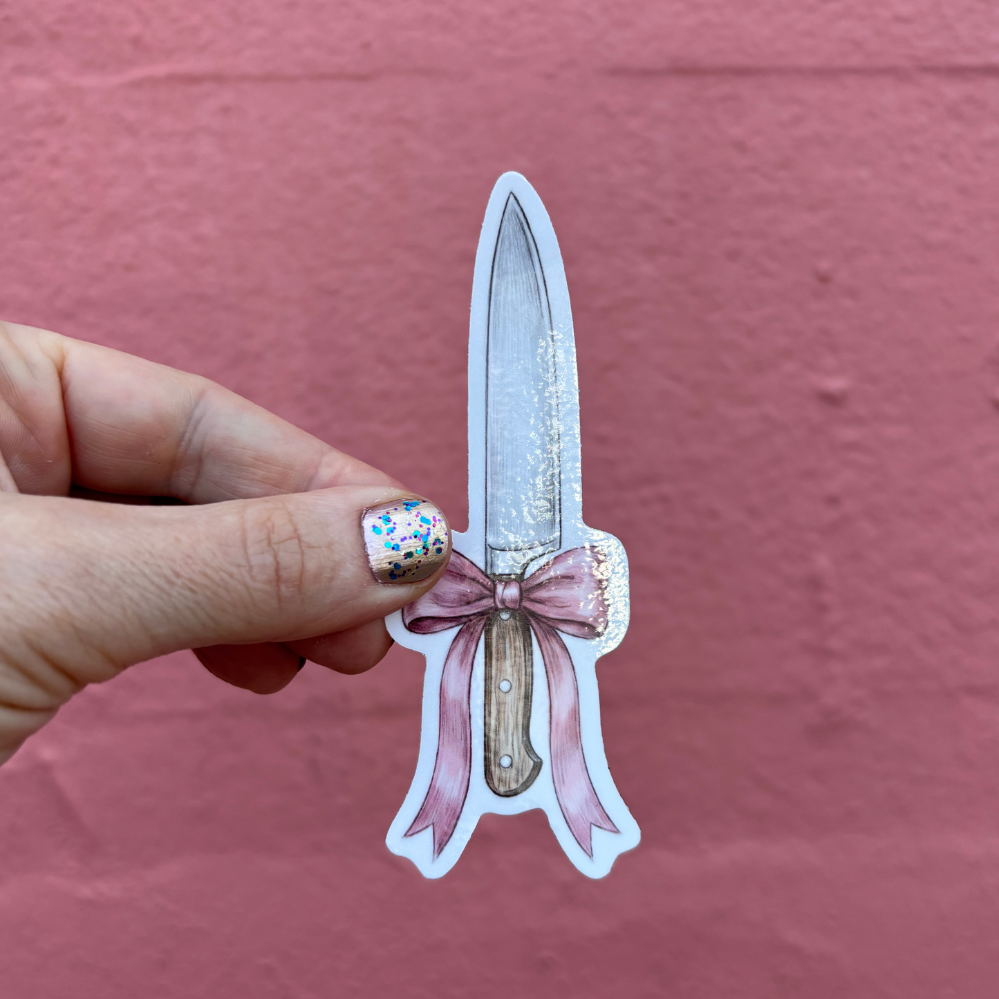 Knife with Pink Bow Die Cut Sticker | Knifecore Coquette | 4.1" x 1.5"