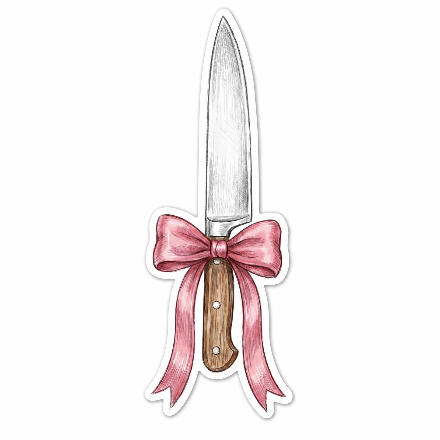 Knife with Pink Bow Die Cut Sticker | Knifecore Coquette | 4.1" x 1.5"