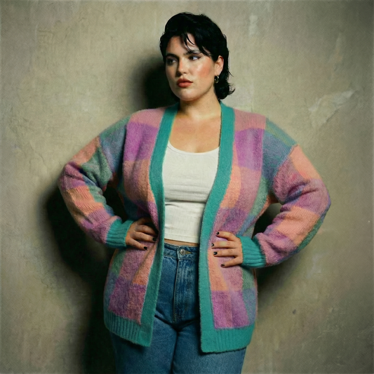 Knit Sweater Gingham Cardigan in Jade Multicolor [Sizes S-L Remaining]