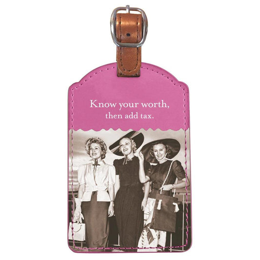Know Your Worth Then Add Tax Luggage Tag in Lilac | Leatherette Bag Tag | Chic Travel Gift