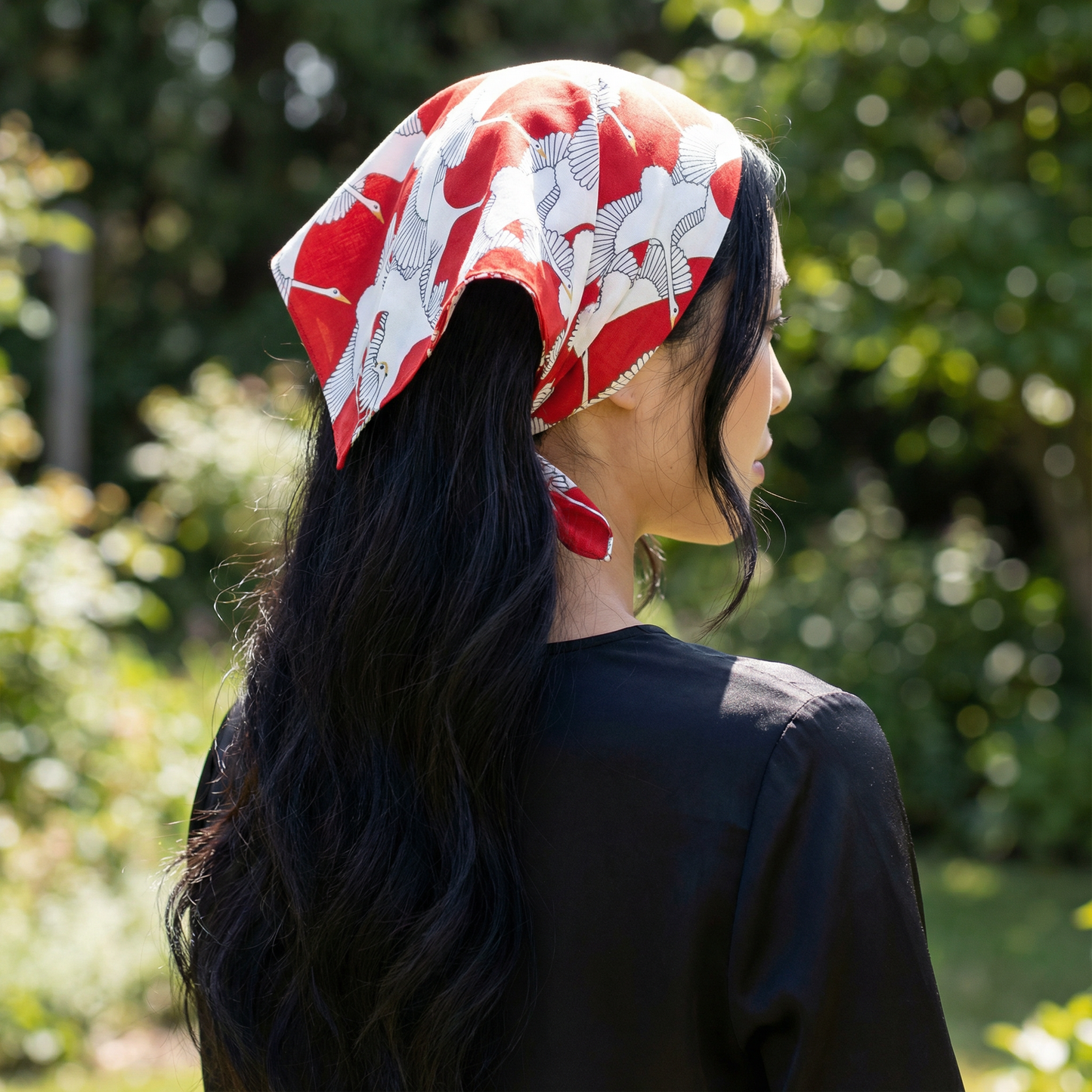 Kofu Shukuzuru Crane Print Red Bento Wrapping Cloth | Japanese Furoshiki Fabric Gift Wrapping |19.68" x 19.68"