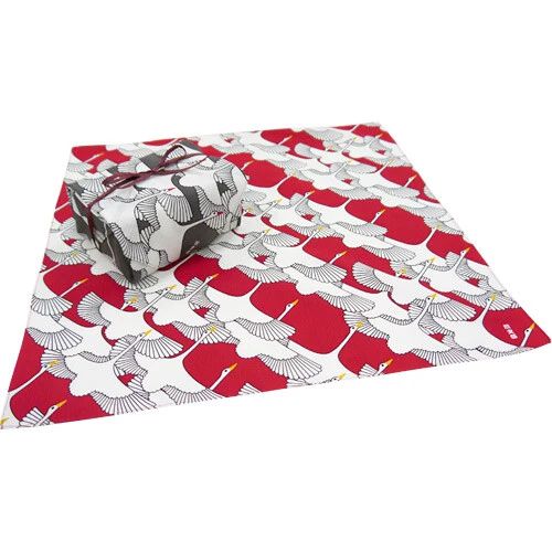 Kofu Shukuzuru Red Bento Wrapping Cloth | Japanese Furoshiki Fabric Gift Wrapping |19.68" x 19.68"