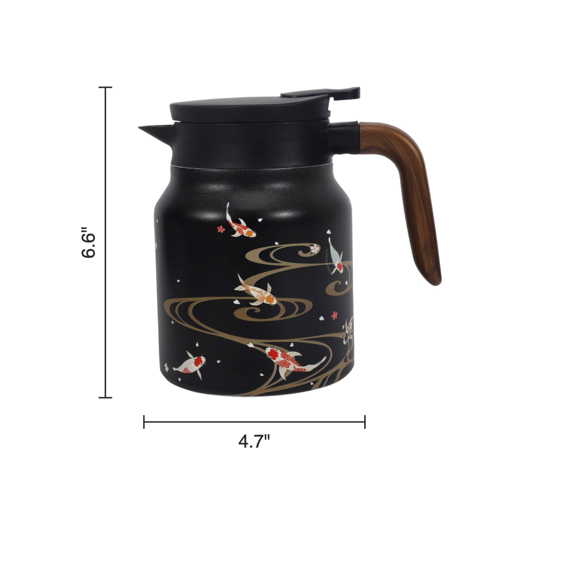 Size chart: kettle 6.6 inches tall, 4.7 inches in diameter