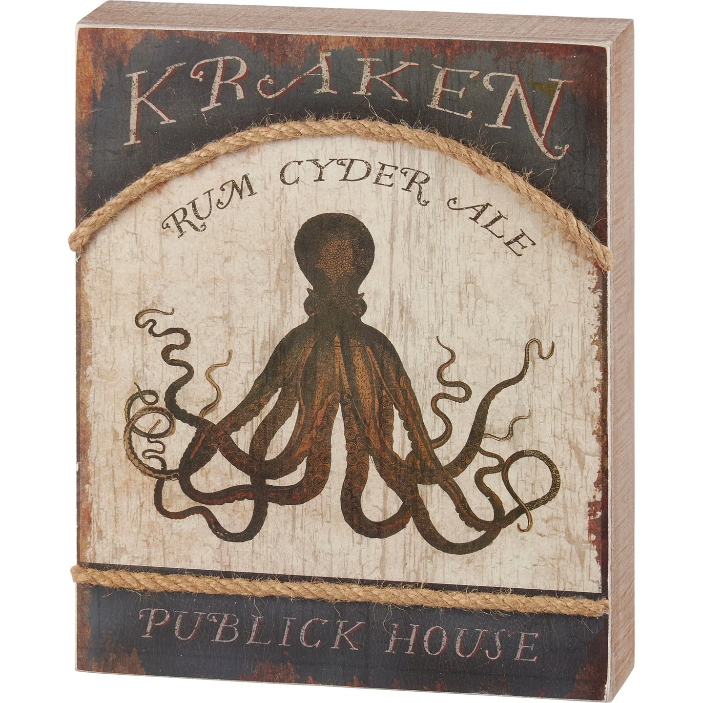 Kraken Publick House Pub Sign for Home Bar | Rustic Wooden Nautical Themed Decor | 8" x 10"