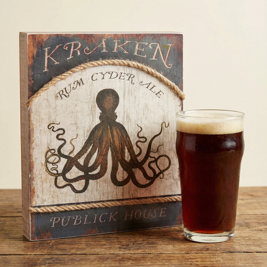 Kraken Publick House Pub Sign for Home Bar | Rustic Wooden Nautical Themed Decor | 8" x 10"