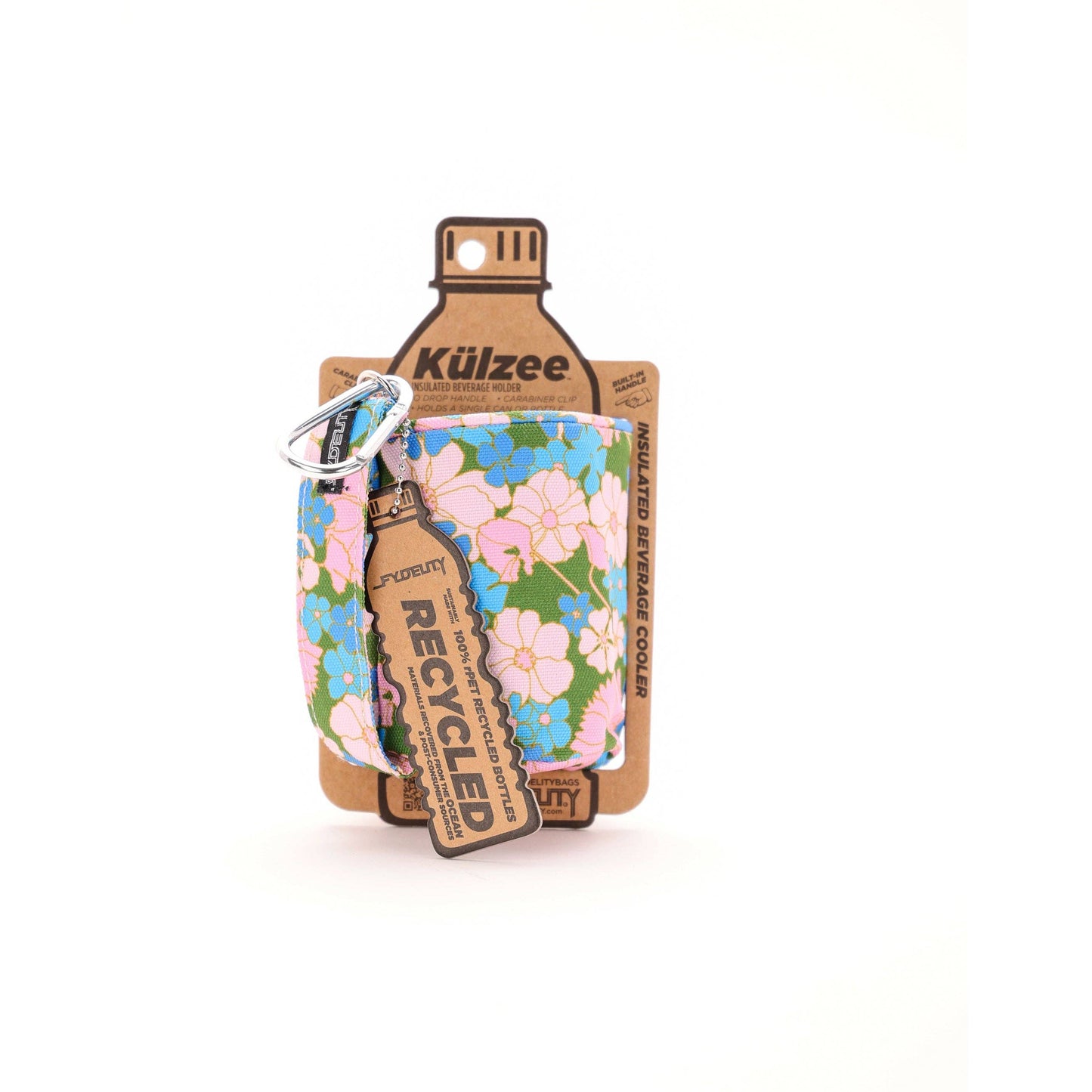 Külzee Floral Pink Blue Can Handle Cooler | Recycled rPET | Insulated Beverage Holder