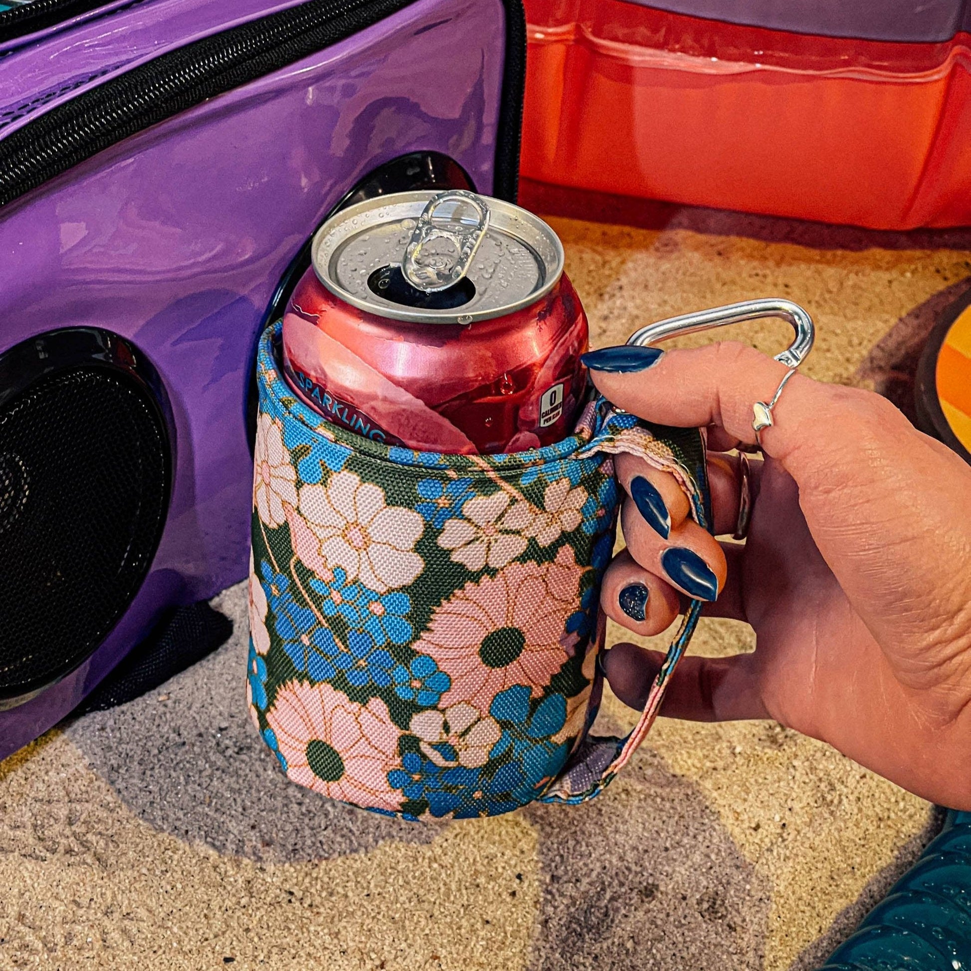 Külzee Floral Pink Blue Can Handle Cooler | Recycled rPET | Insulated Beverage Holder