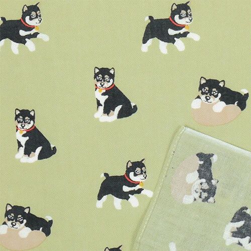 Kuroshiba-kun Japanese Tenugui Hankie Handkerchief in Green | 13.38" x 16.92"