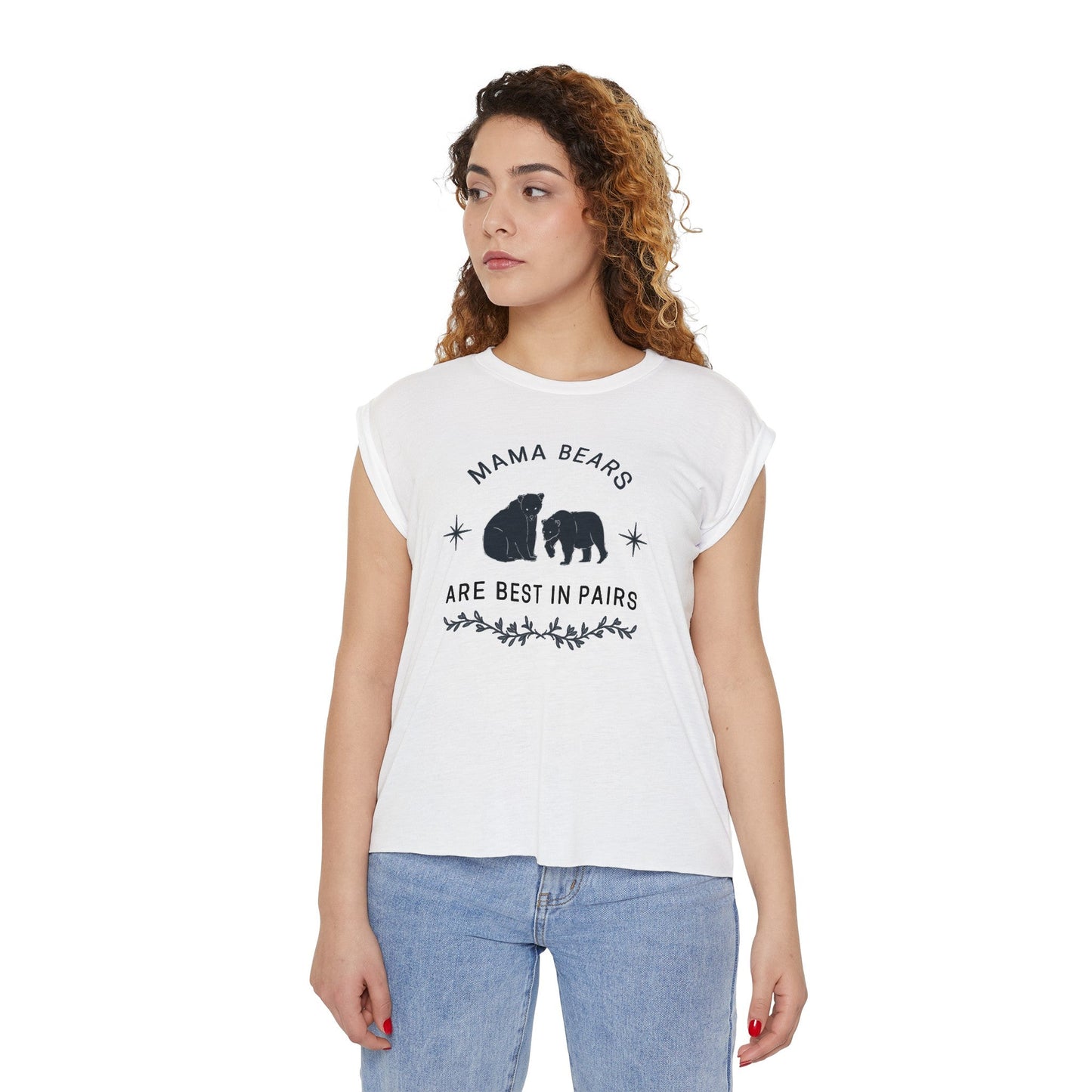 LGBT Pride "Mama Bears are Best in Pairs" Women’s Flowy Rolled Cuffs Muscle Tee | Mothers Day Lesbian Moms LGBTQ shirt