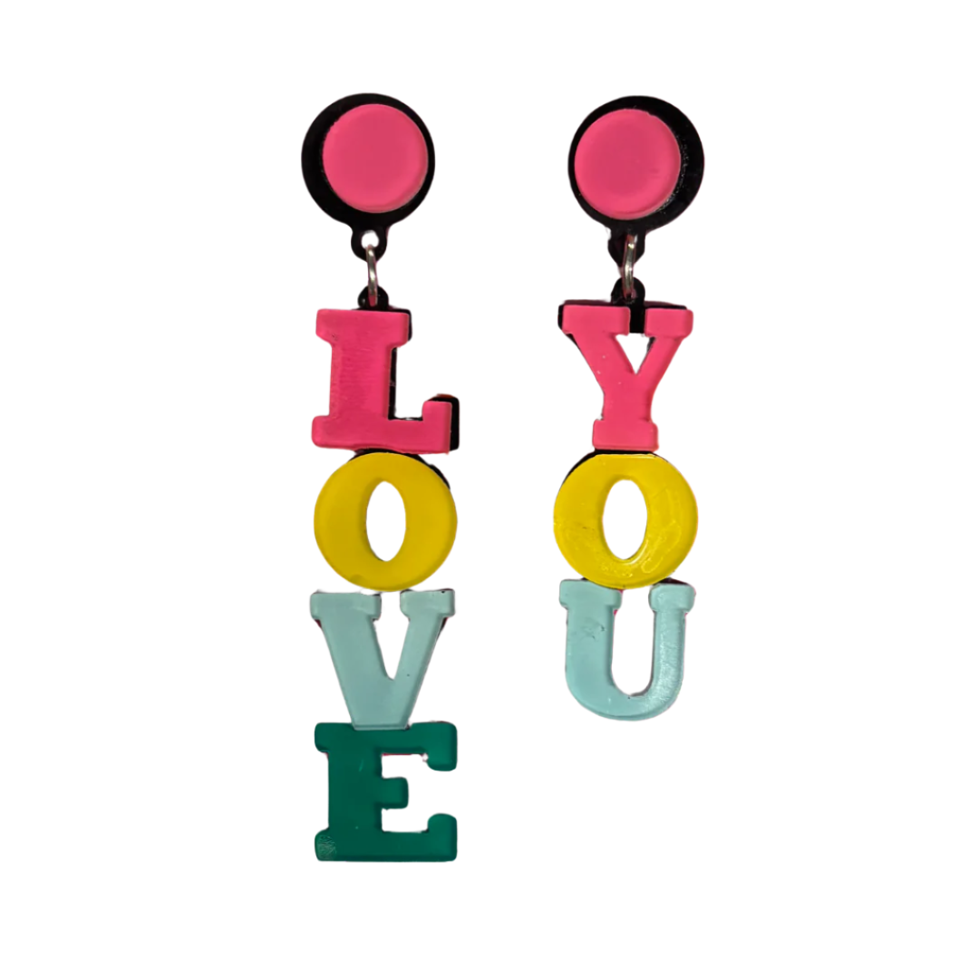 LOVE YOU Graphic Colorful Earrings | Lightweight Acrylic