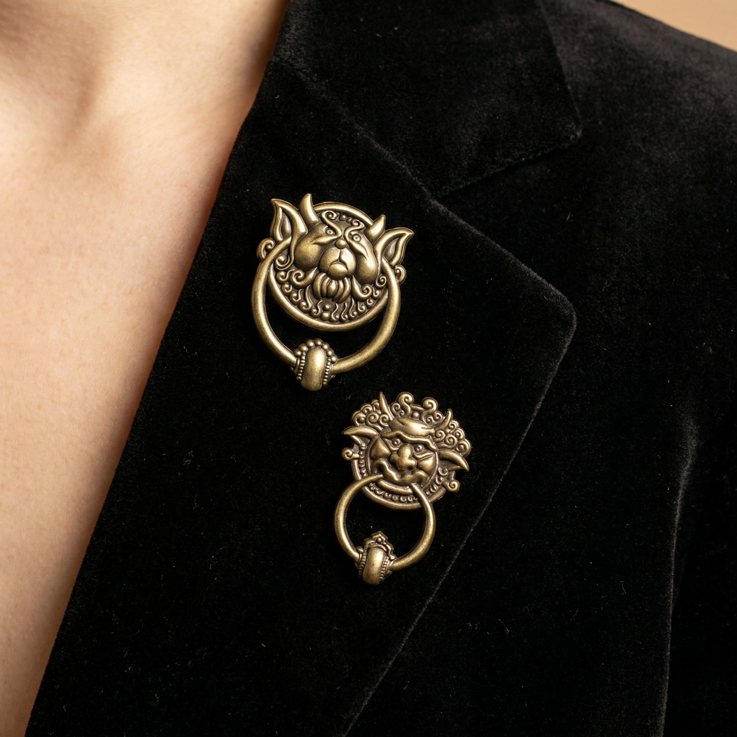 Labyrinth Door Knockers 3D Enamel Pin Set | Fantasy Movie Inspired Bronze Pins