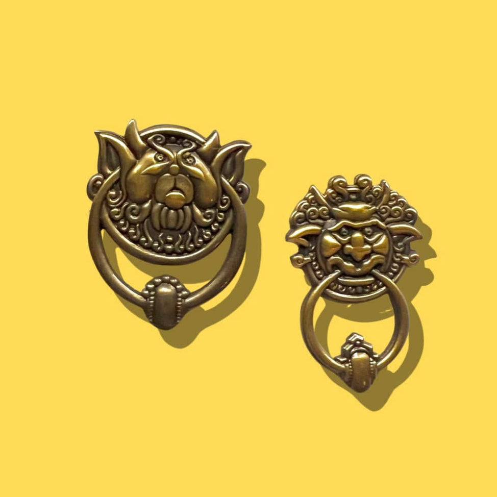 Labyrinth Door Knockers 3D Enamel Pin Set | Fantasy Movie Inspired Bronze Pins