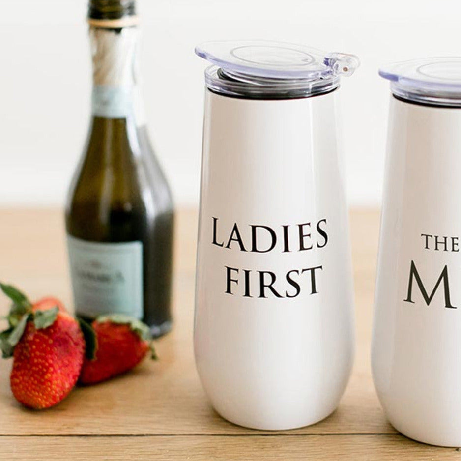 Ladies First Champagne Tumbler with Fliptop Lid | Stainless Steel Insulated Flute