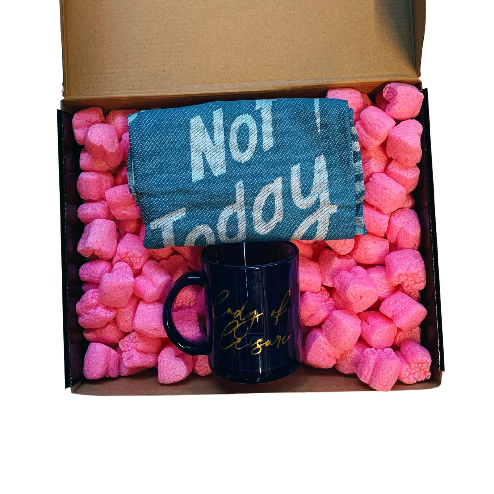 Lady of Leisure Gift Box with Compostable Pink Heart Packing Peanuts