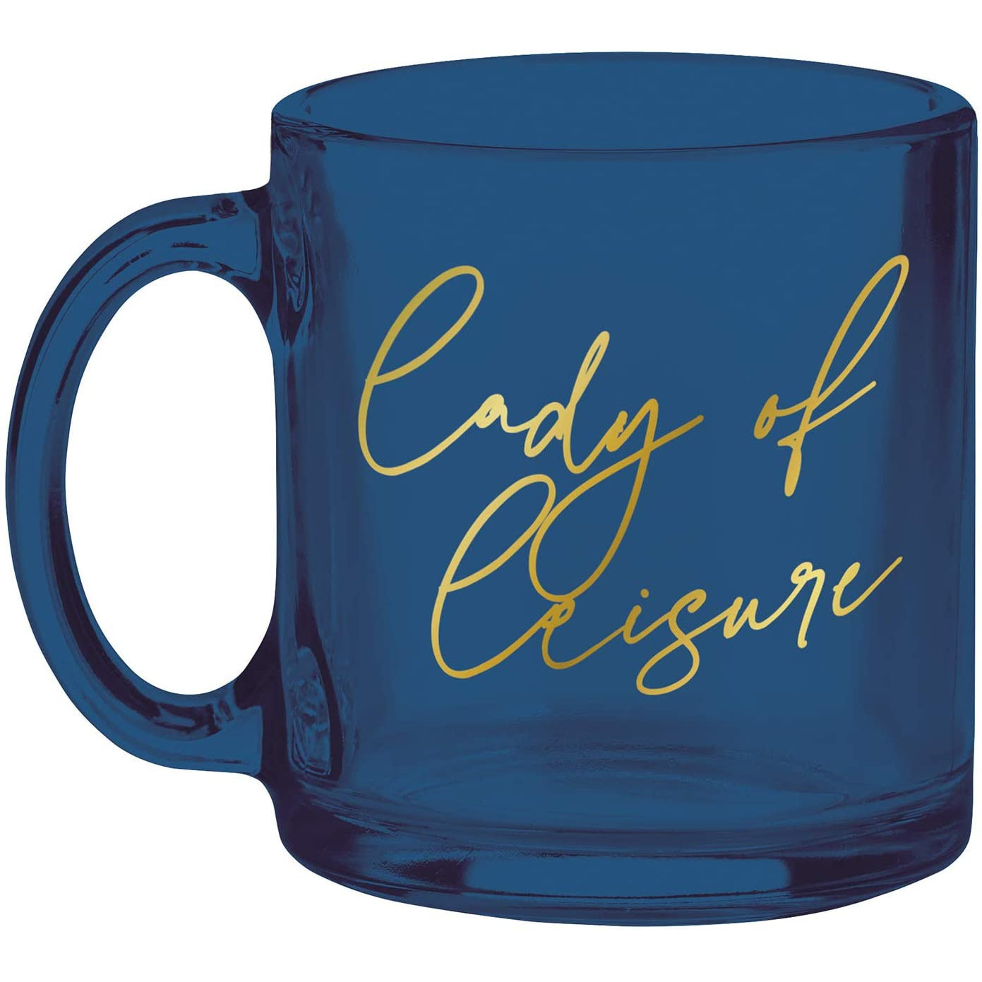 Lady of Leisure Single-Wall Glass Mug in Dark Blue Tinted Glass and Gold | 10 oz.