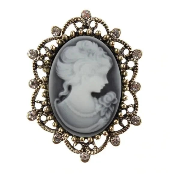 Lady of Letters Classic Cameo Brooch in 6 Color Choices