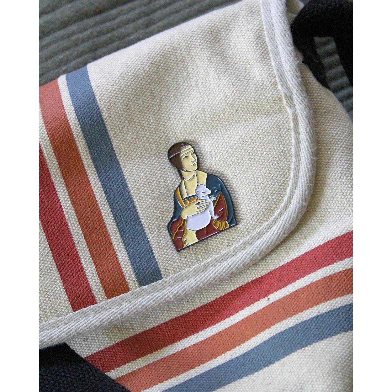 Lady with an Ermine Enamel Pin | Leonardo da Vinci’s Artwork Soft Lapel Pin | 1.2" x 1.75"