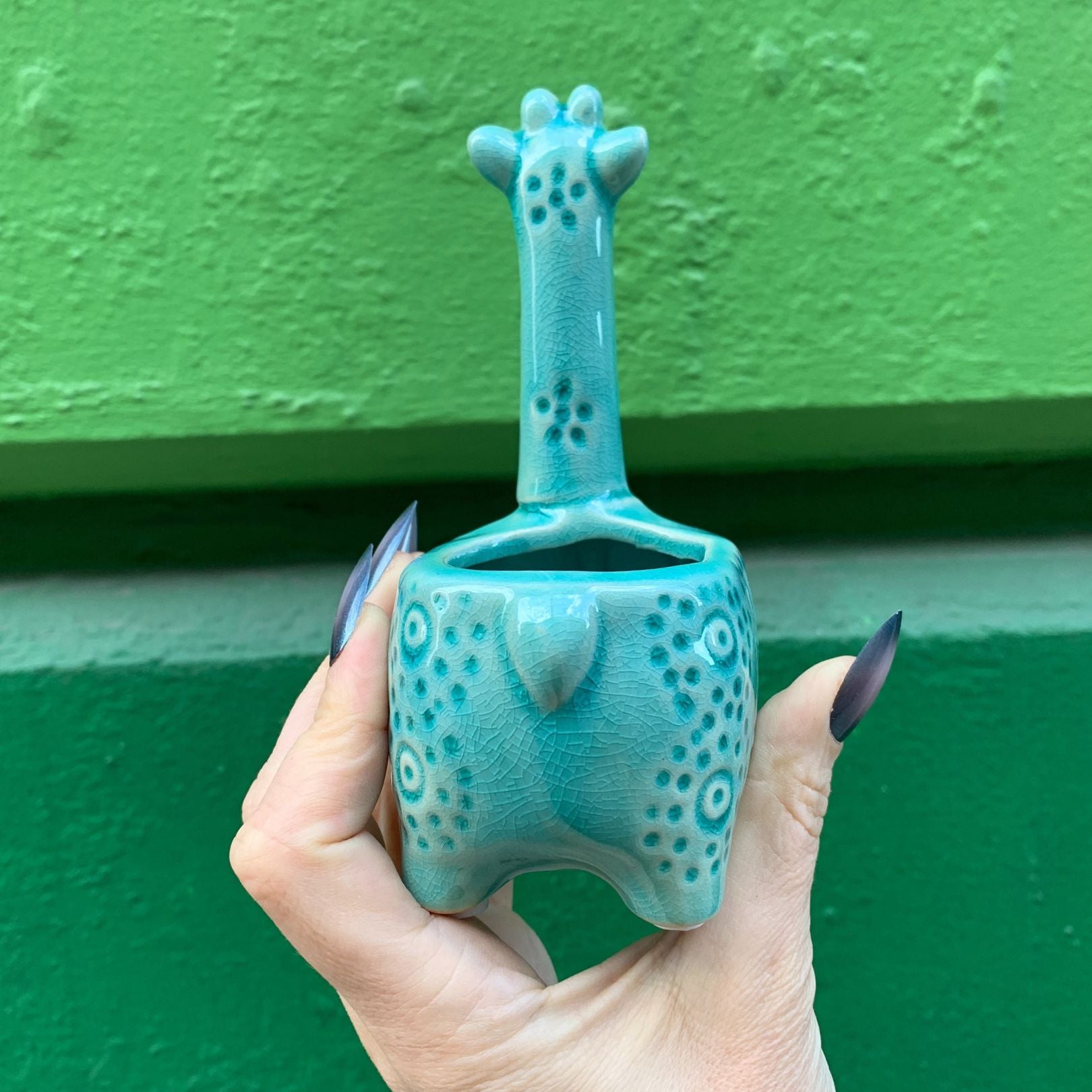 Lake Blue Giraffe Planter | Small Ceramic Succulents Pot | 6" Tall