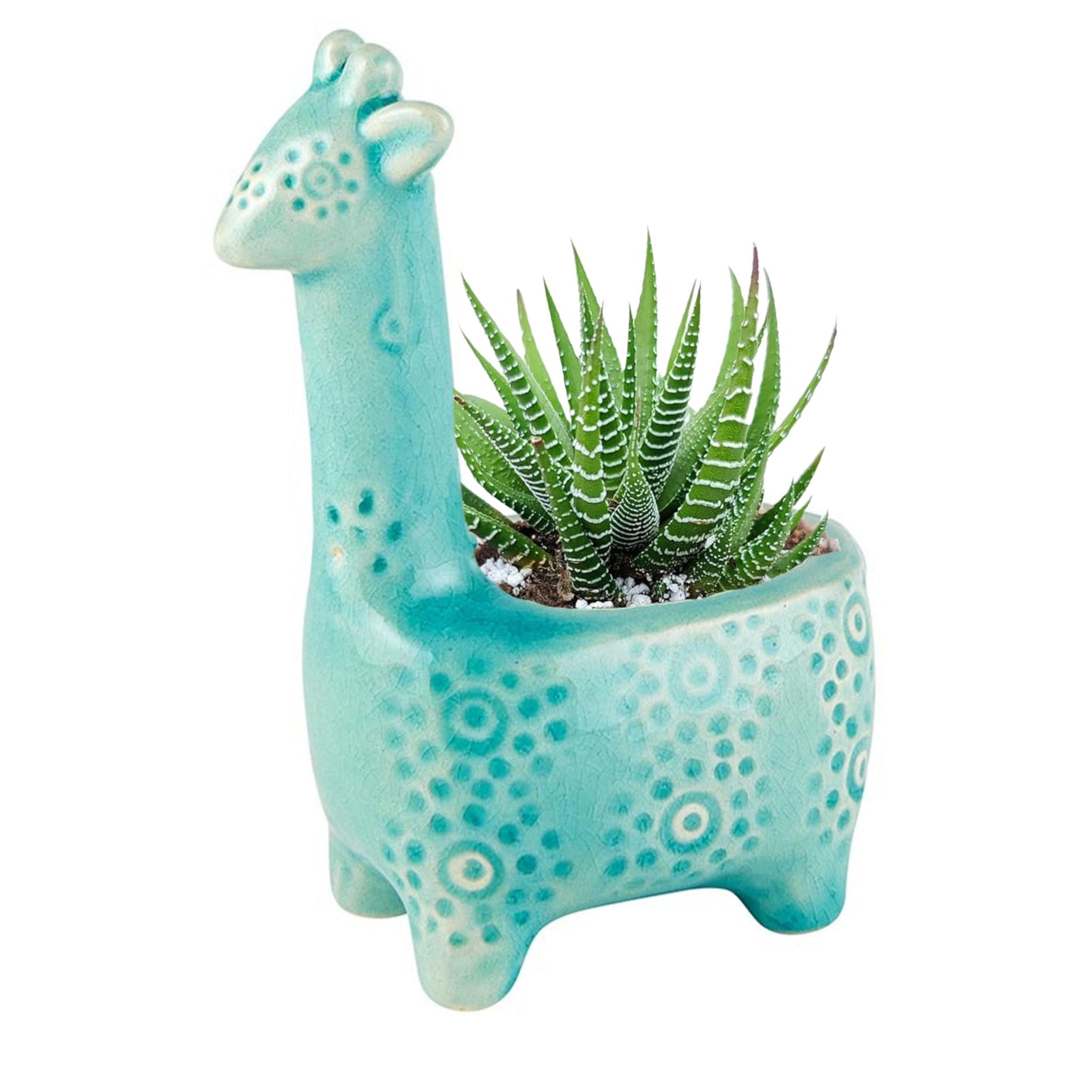 Lake Blue Giraffe Planter | Small Ceramic Succulents Pot | 6" Tall