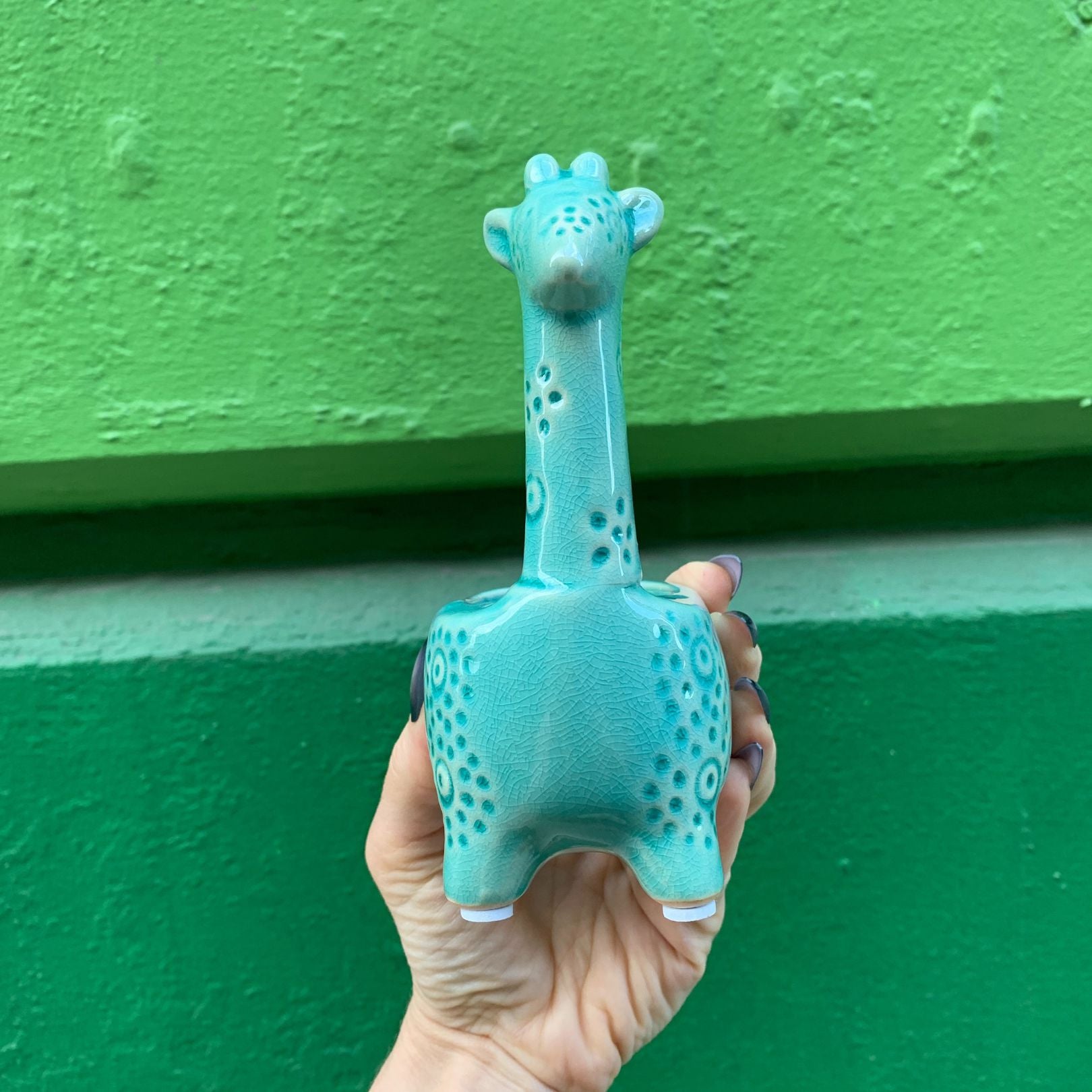 Lake Blue Giraffe Planter | Small Ceramic Succulents Pot | 6" Tall