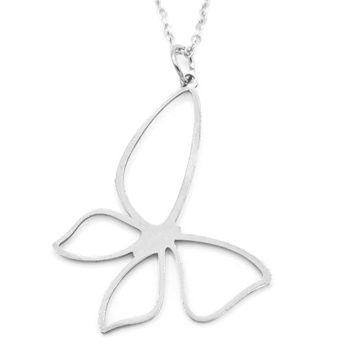 Large Butterfly Outline Stainless Steel Necklace | Pretty Silver Pendant on Chain
