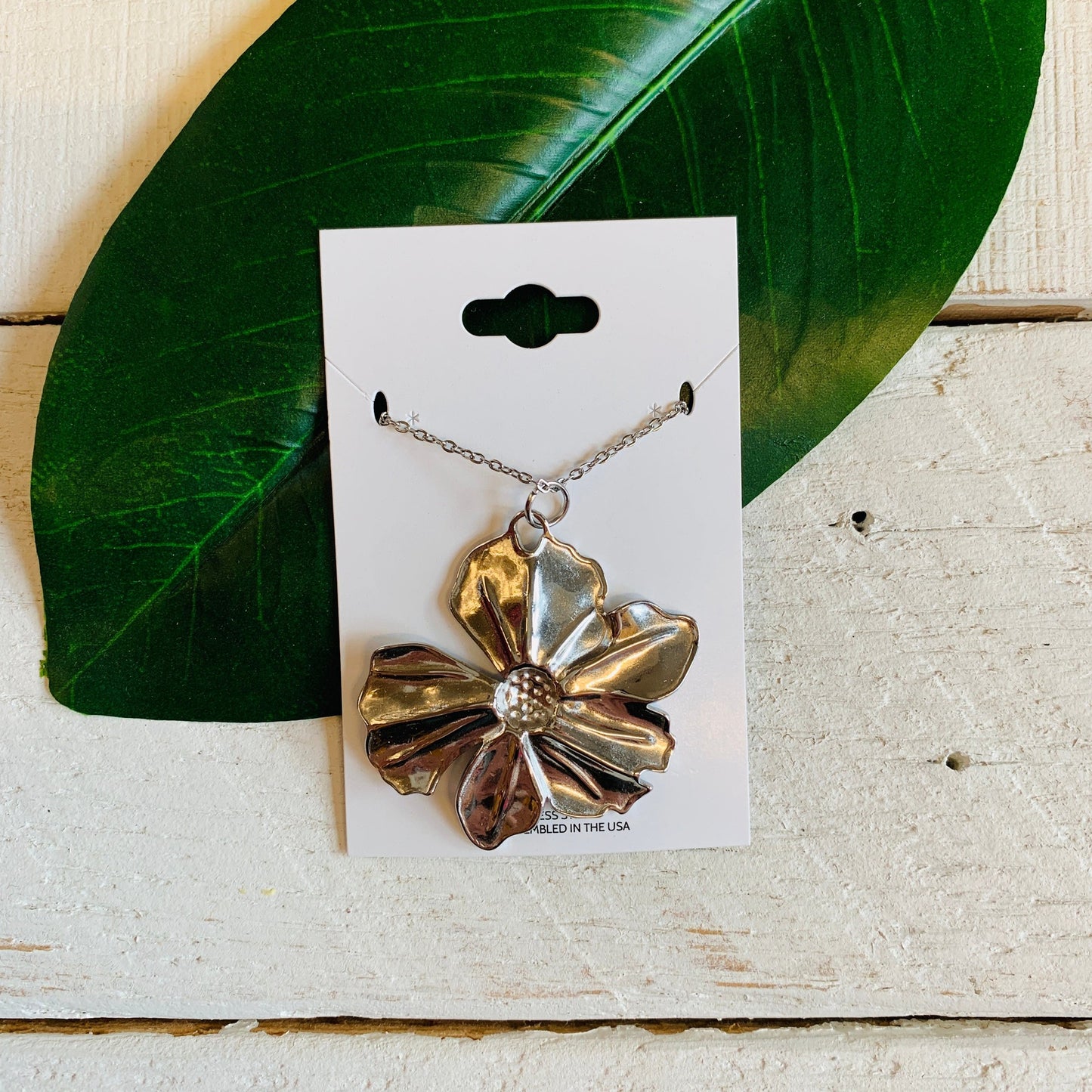 Large Flower Stainless Steel Necklace | Pretty Silver Pendant on Chain