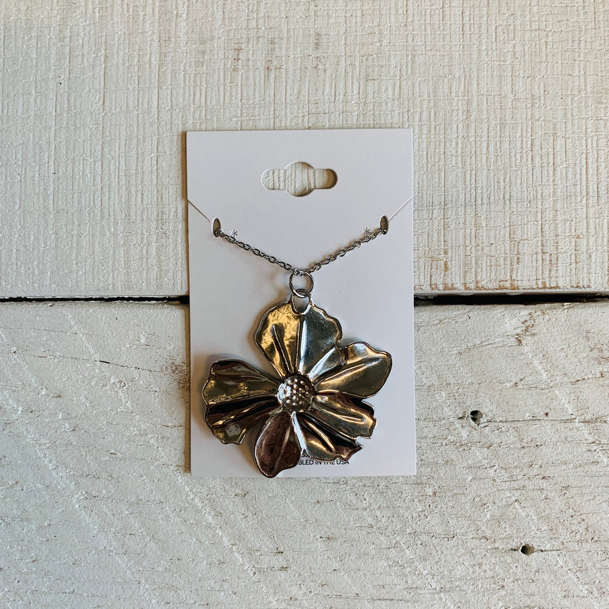 Large Flower Stainless Steel Necklace | Pretty Silver Pendant on Chain